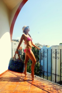 Modeling bikini from The Snorkel Shop in Playa del Carmen, Mexico.
